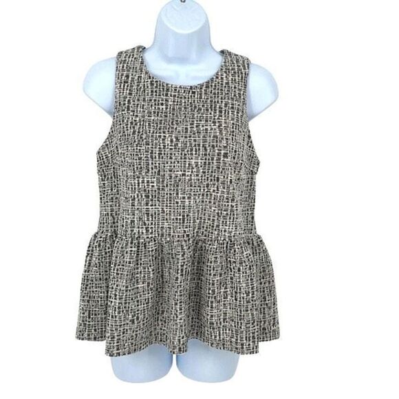 Anthropologie Amadi Womens Tweed Sleeveless Peplum Blouse Black White Small NWT - Picture 2 of 10